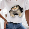 Cute Cat Design Print T-shirt, Casual Crew Neck Short Sleeve T-shirt For Spring & Summer, Women's Clothing