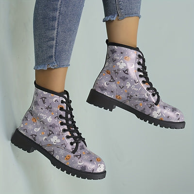 Ghostly Glamour: Women's Halloween Combat Boots - Lace Up in Style!