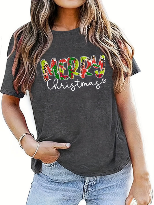 This Merry Christmas Letter Print Crew Neck T-Shirt is crafted from soft, lightweight fabric and designed with a loose fit for casual and chic style. Its vibrant letter print offers classic style for the spring/summer season. Enjoy maximum comfort all day long.