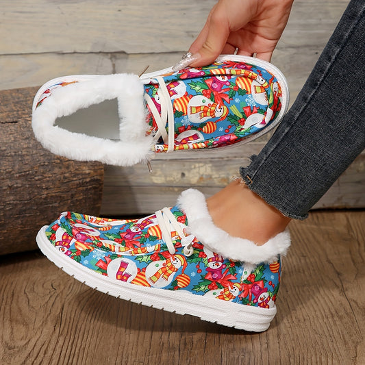 Festive Delight: Women's Snowman Print Canvas Shoes - Cosy and Stylish Christmas Footwear for Outdoor Adventures!