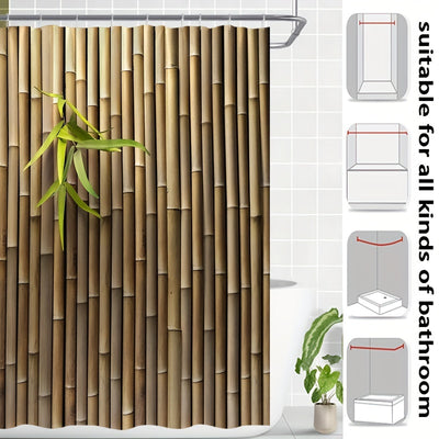 Bamboo Serenity: Green Leaf Patterned Shower Curtain for Children's Bathroom Decoration