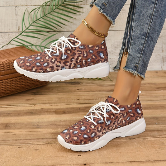 Fashion-forward and comfortable, these women's leopard print platform sneakers are made with a breathable mesh upper for a cool, stylish look. The platform sole and cushioned insole provide stability and comfort, while the lace-up closure ensures a secure fit. Perfect for outdoor activities and weekend errands.
