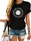 Sunflower Bliss: A Stylish and Comfortable Casual Crew Neck Short-Sleeve Summer T-Shirt for Women
