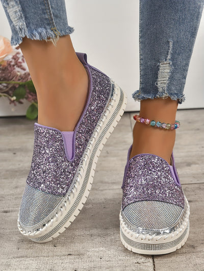 Sparkle and Shine in These Rhinestone Glitter Loafers: The Perfect Fashionable and Comfortable Slip-On Shoes for Women