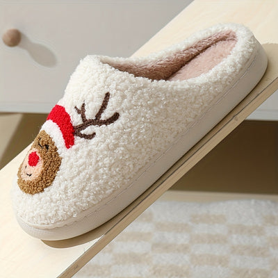 Cozy Cartoon Santa Claus Print Slippers: Cute and Warm Home Shoes for Christmas