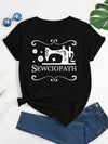 Stylish and Trendy: Sewing Machine Letter Print T-Shirt - Casual Short Sleeve Top for Spring/Summer - Women's Clothing