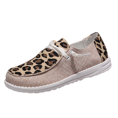 Stylish Leopard Print Canvas Shoes for Women - Colorblock Lace Up Flat Canvas Shoes for Casual Comfort and Fashionable Style