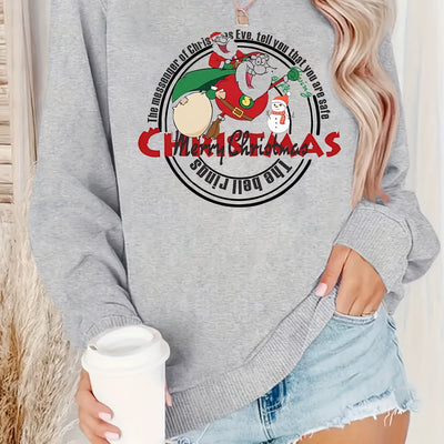 Cozy Christmas Santa Letter Print Sweatshirt: Stylish and Adorable Long-Sleeve Crew Neck for Women's Clothing