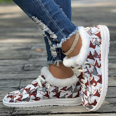 Winter Wonderland: Women's Christmas Dwarfs Print Snow Boots - Festive Style with Plush Comfort for Winter Adventures