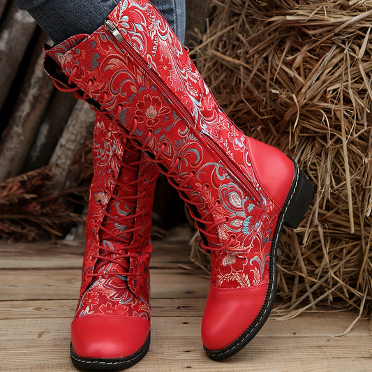 Our Women's Floral Pattern Boots are the perfect combination of comfort and style. Crafted with a soft suede upper, these ankle boots feature a unique floral pattern, making them the perfect choice for colder weather. With plush faux fur lining, you'll enjoy exceptional warmth and coziness, without compromising on fashion.