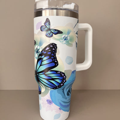 40oz Sunflower Pattern, Stars Pattern Stainless Steel Tumbler with Lid and Straw - Portable and Large Capacity Water Bottle for Outdoor Camping and Travel - Perfect Birthday Gift