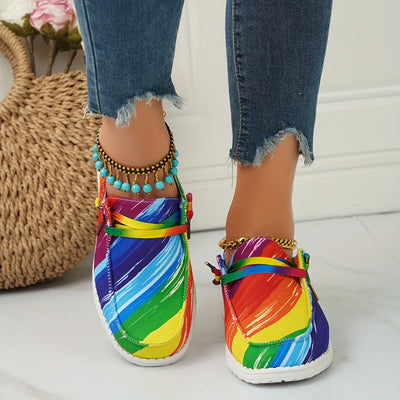 Multicolor Pattern Women's Canvas Shoes - Stylish Lace Up Low Top Sneakers for Casual and Outdoor Wear