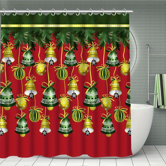 Christmas Bell Theme Shower Curtain Set - Festive Bathroom Decor for the Holiday Season!