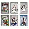 Japanese Art Tattoo Cat Painting Wall Retro Art Poster - Set of 6 Unframed Prints