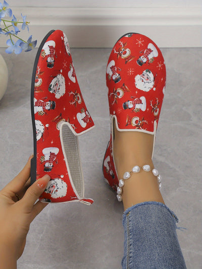 Festive Comfort: Women's Christmas Print Flat Shoes – Lightweight Slip-Ons for Casual Style