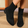 Stylish and Comfortable Women's Breathable Knit Chunky Heel Boots - Fashionable Slip-On Dress Boots for Ultimate Comfort