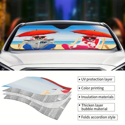 Dog with Umbrella Windshield Sun Shade: Foldable UV-Ray Reflector Front Window Sun Shade Visor Shield Cover - Blocks Heat and Sun