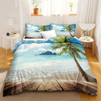 Sunny Beach Palm Tree Duvet Cover Set: Embrace the Tropical Vibes in Your Bedroom