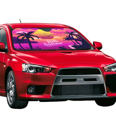 Summer Vibes: Beach Sunset Coconut Tree Windshield Car Sun shade - Stay Cool in Style!