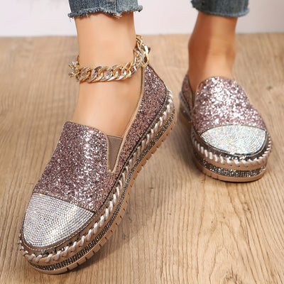 Glittering Comfort: Non-Slip Sequin Casual Sneakers for Women with Lightweight Sole and Thick Platform