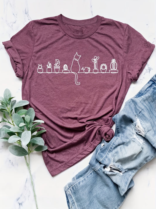 Cat-Catus Print T-Shirt: A Versatile and Adorable Addition to Your Wardrobe