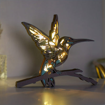 Hummingbird Delight: Exquisite Wooden Art Carving Night Light for Bedroom Décor