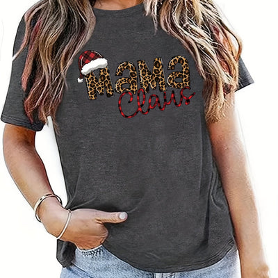 Mama Claus Pattern Crew Neck T-Shirt: A Festive and Comfortable Summer Essential for Women's Clothing