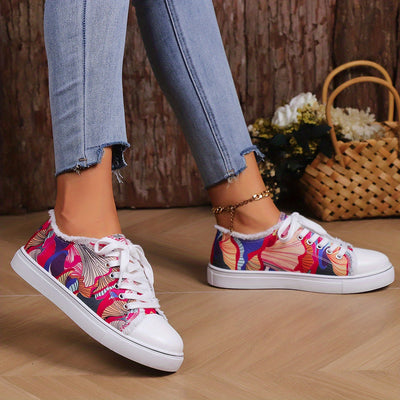 Art-Inspired Lace-Up Canvas Sneakers: Elevate Your Casual Style with Printed Low Tops