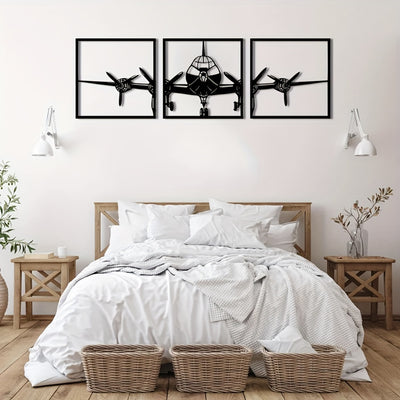 High-Flying Metal Wall Art: 3-Piece Aircraft Silhouette Decor Set for Home Décor, Restaurant, Café, and Garage