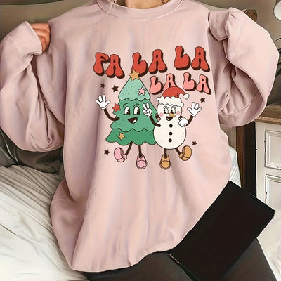 Cozy and Festive: Plus Size Christmas Casual Sweatshirt with a Fun Christmas Tree Snowman Print