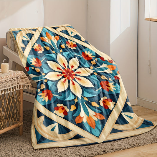 Cozy Boho Flower Print Flannel Blanket: Perfect for Travel, Home Décor, and Gifting - All Season Softness for Boys, Girls, and Adults