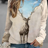 Womens' Elk Print Crew Neck Sweatshirt: Casual and Cozy for the Perfect Spring/Fall Look