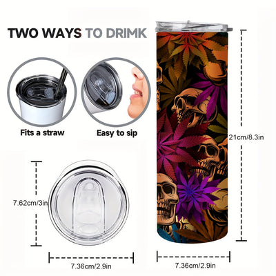 20 oz Skull and Marijuana Leaves Stainless Steel Tumbler: Insulated Travel Mug with Lid, Perfect Friend Gift