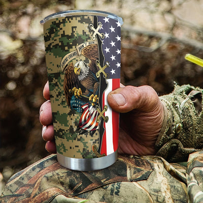 20Oz Eagle Flag and US Army Tumbler - Keep Your Beverages Hot or Cold On-the-Go - Gift For Patriotic Soldier Veterans