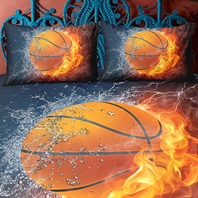 Water and Fire Basketball Duvet Cover Set: Enhance Your Bedroom with Sporty Style (1*Duvet Cover + 2*Pillowcases, Without Core)