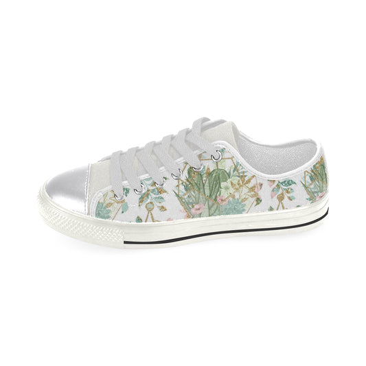Terrarium Watercolor Shoes, Plant Greenery Pattern Women's Classic Canvas Shoes