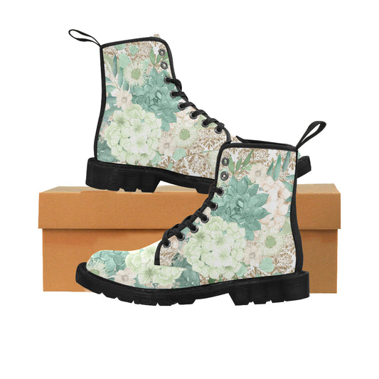 Greenery Flowers Boots, Watercolor Art Martin Boots for Women