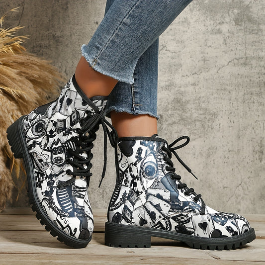 Stay fashionably safe and secure in Graffiti Chic's lace-up ankle boots. With non-slip soles and graffiti-themed designs, these boots provide a trendy but stable look for any occasion. Take your style up a notch with this versatile trendsetter.
