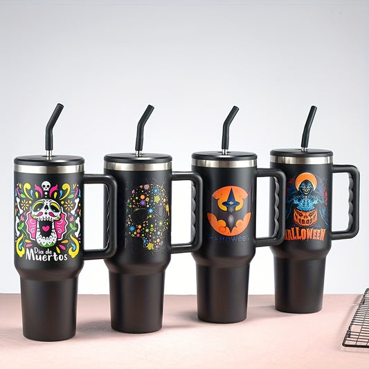 New 1200ml 5D Printed Christmas Bat & Pumpkin Tumbler, Large Capacity Car Car Cup, Ice Cream Beer Cup