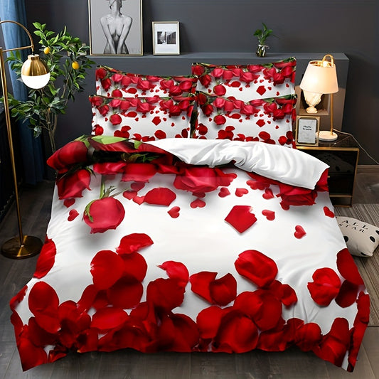 Enhance your bedroom with this Rose Pattern Duvet Cover Set. Featuring a beautiful 3D rose flower print, this bedding set includes 1 duvet cover and 2 pillowcases (no core). Enjoy a stylish and comfortable sleep experience with this lush yet lightweight duvet set.