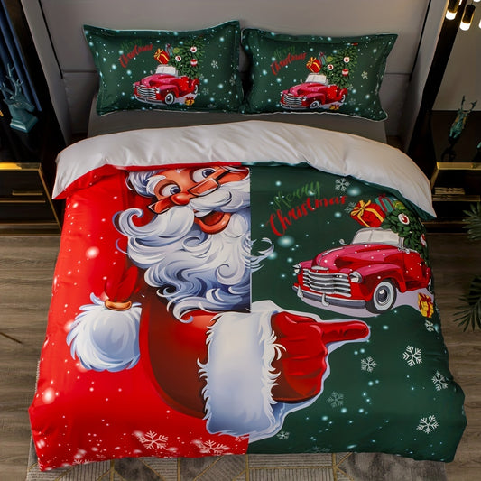 Cozy Christmas: Polyester Santa Claus Print Duvet Cover Set - Perfect for All Bedrooms, Soft and Comfortable Bedding Gift for the Whole Family - Includes 1 Duvet Cover and 2 Pillowcases (No Core)