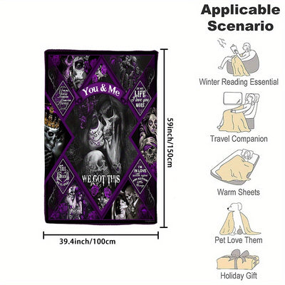 Goth Beauty Skull Pattern Flannel Blanket: The Ideal Halloween Gift for Cozy Nights