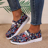 Fashionable Women's Flower Pattern Canvas Shoes: Casual Round Toe Low Top Loafers for Lightweight Slip-On Sneakers