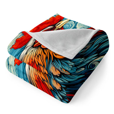 Cozy and Playful: Cartoon Rooster Print Flannel Blanket for Year-Round Comfort and Fun!