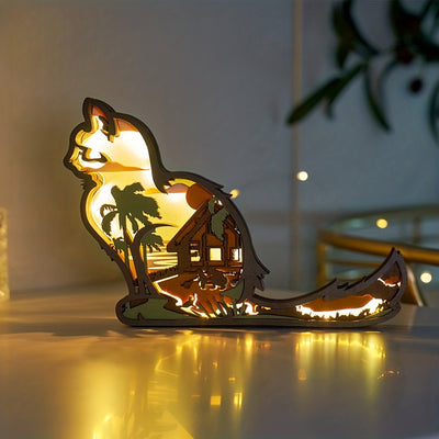 Exquisite Doll Cat 3D Wooden Carving: Perfect for Home Decoration, Holiday Gifting, and Artful Night Lighting!