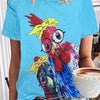 Cartoon Chicken Delight: Women's Casual Short Sleeve T-shirt with Quirky Print for Spring/Summer