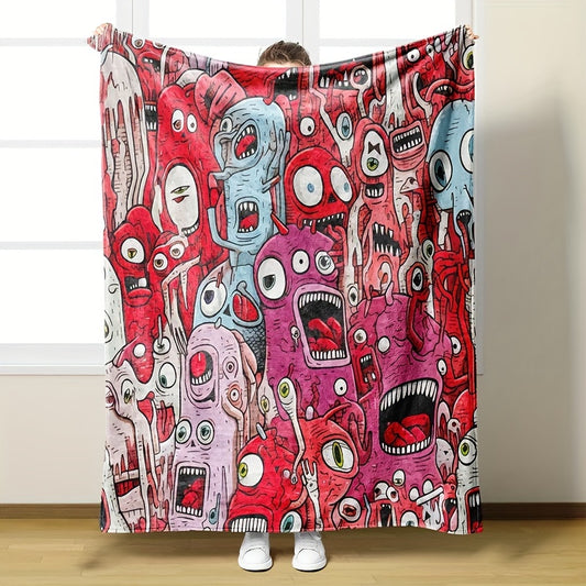 Abstract Painting Style Blanket: A Whimsical Journey with Monster Bugs and Cartoon Creative Patterns