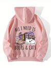 Feline Frenzy: Books & Cats Print Hoodie - Stay Cozy and Stylish this Winter/Fall with this Casual Hooded Sweatshirt for Women