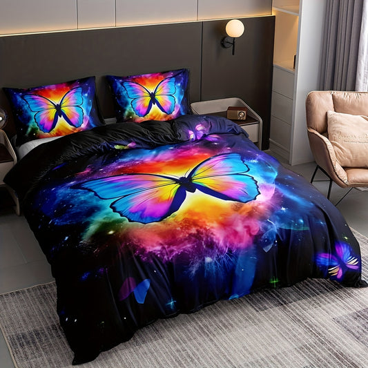 Rejuvenate your bedroom with this Colorful Butterfly Dream 3-Piece Duvet Cover Set. Featuring a unique rainbow cloud print, this elegant duvet provides the ultimate comfort with a soft and stylish finish. This set includes 1*duvet cover and 2*pillowcases, without a core, making it ideal for a restful sleep.