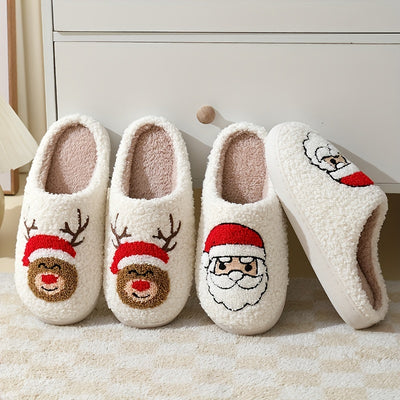 Cozy Cartoon Santa Claus Print Slippers: Cute and Warm Home Shoes for Christmas